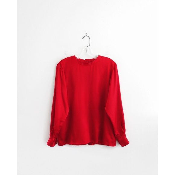 Vintage Tops - Vintage 80s Red Silk Satin Long Sleeve Top sz 6